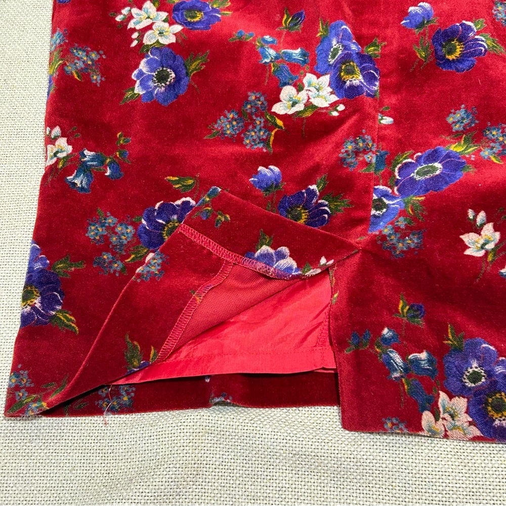 Vintage Kenzo Red Floral Velvet Skirt 36 - Picture 6 of 7